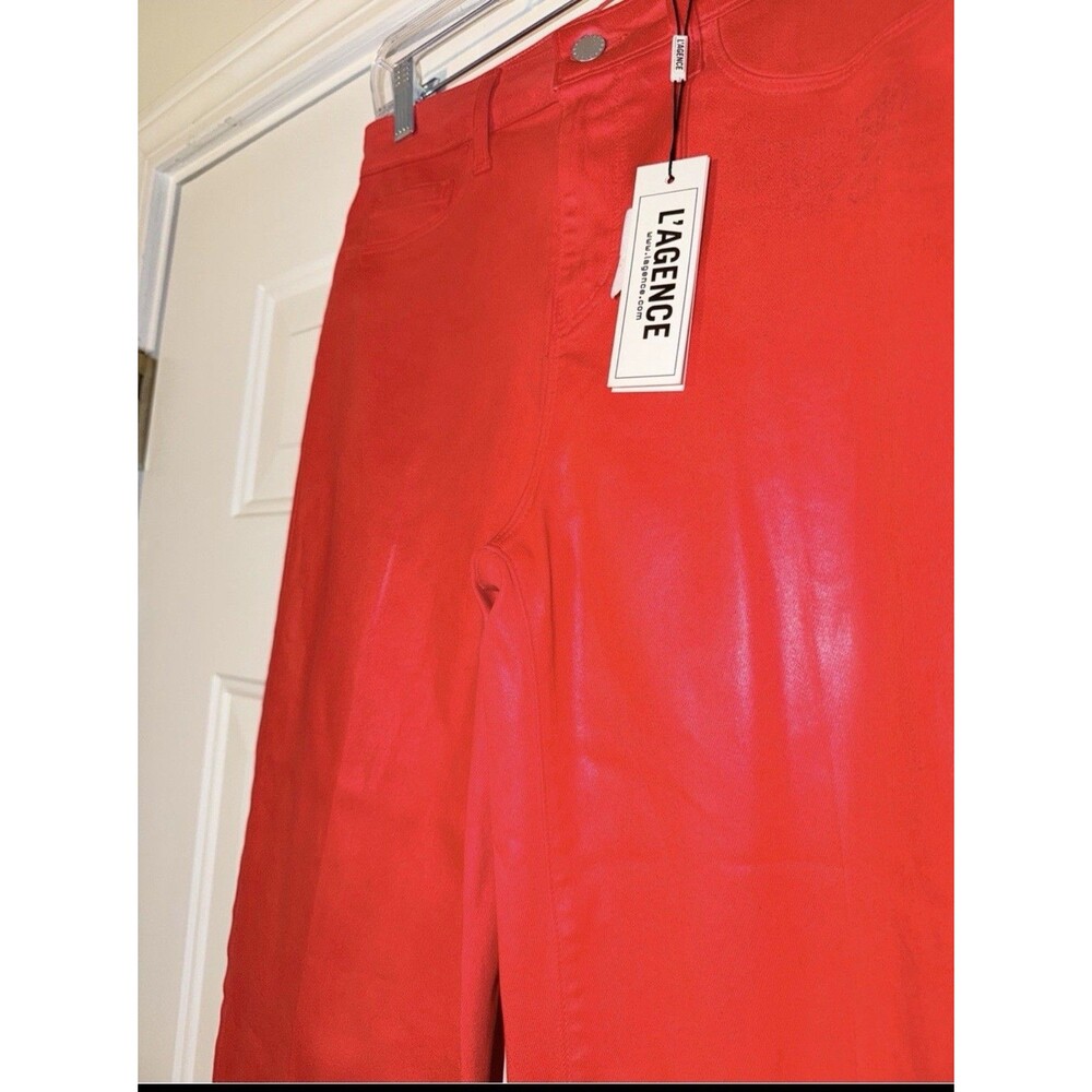 L’AGENCE Red Coated High Rise Wide Leg‎ Jeans NWT. Sz 27 - Picture 9 of 14